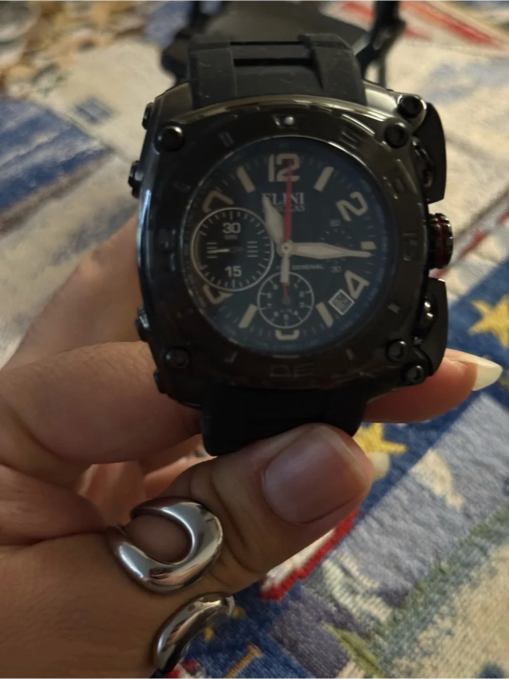 Elini Barokas Men's Black Sport Chronograph Watch - Rugged Silicone Strap